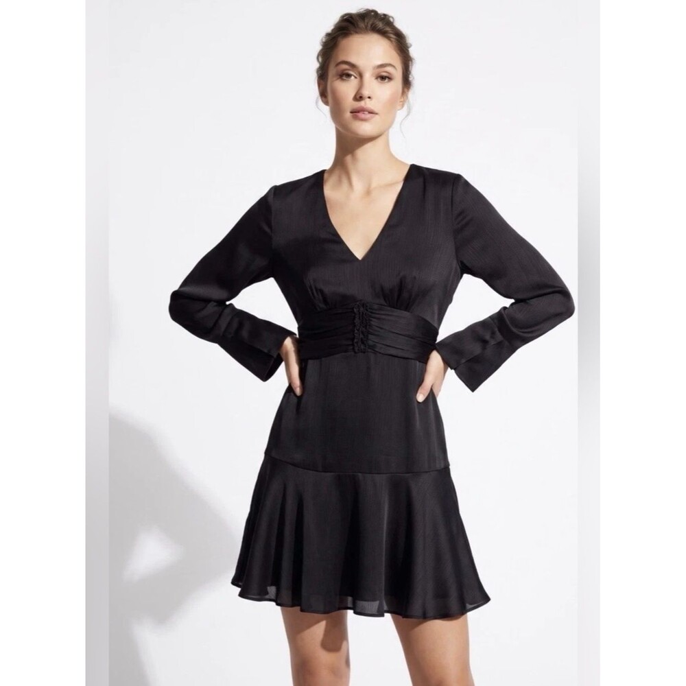 PARKER Black Long Sleeve Ruched Mini Dress | NWT | Size 4